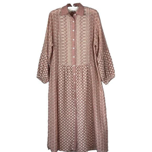 Zara Dresses & Skirts - Zara Dress Women's Small Midi Embroidered Balloon Sleeve Malina Button Up